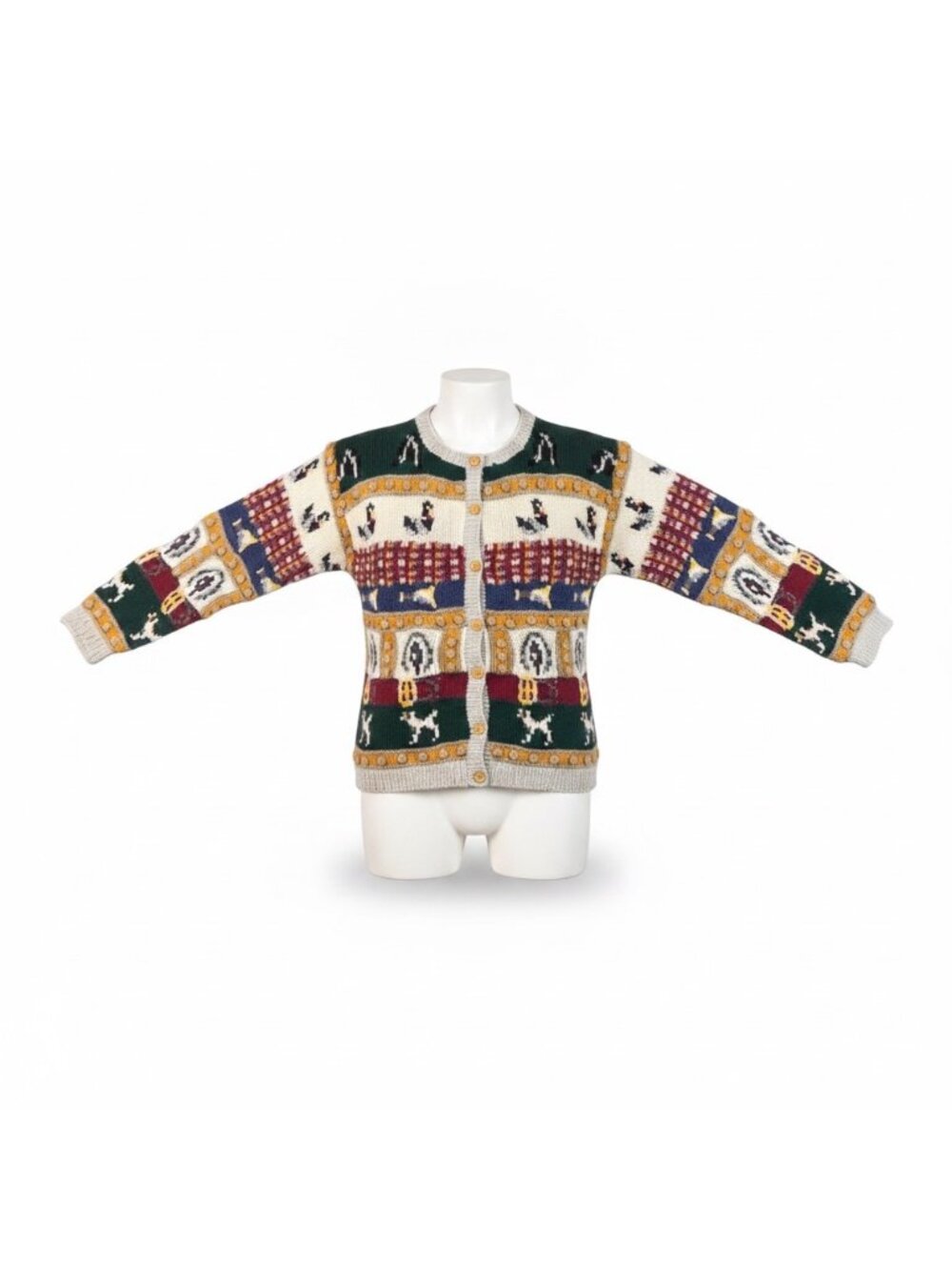 The Eagles Eye Womens Multicolor 100% Wool Cardigan Sweater Equestrian Sz M
